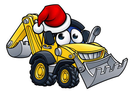 Cartoon Christmas Digger Bulldozer Characterのイラスト素材