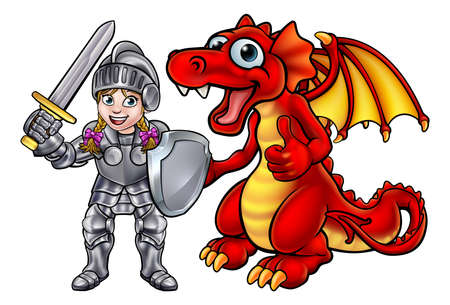 Cartoon Dragon and Knightのイラスト素材