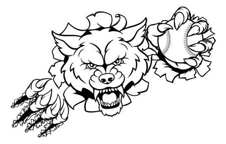 Wolf Baseball Mascot Breaking Backgroundのイラスト素材