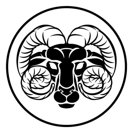 Circle Aries ram horoscope astrology zodiac sign iconのイラスト素材