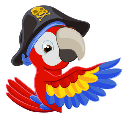 Peeking Cartoon Pirate Parrotのイラスト素材