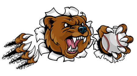 Bear Holding Baseball Ball Breaking Backgroundのイラスト素材
