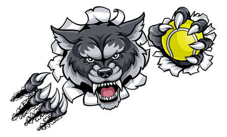 Wolf Tennis Mascot Breaking Backgroundのイラスト素材
