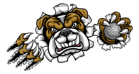 Bulldog Golf Sports Mascot on white background, vector illustration.のイラスト素材