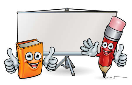 Book and Pencil Mascots and Whiteboardのイラスト素材