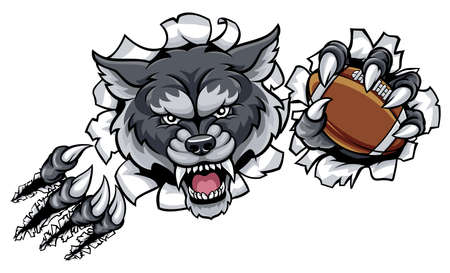 Wolf American Football Mascot Breaking Backgroundのイラスト素材