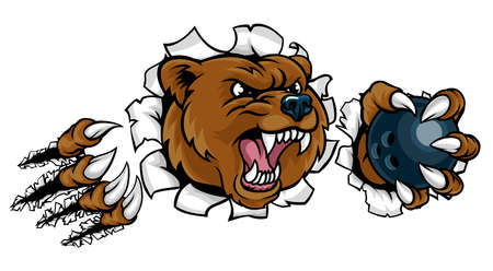 Bear Holding Bowling Ball Breaking Backgroundのイラスト素材