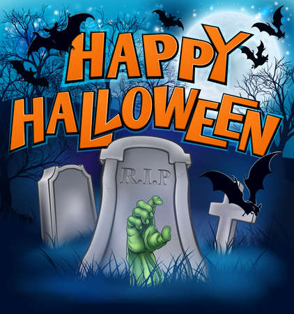 Happy Halloween Monster Zombie Cartoon Signのイラスト素材