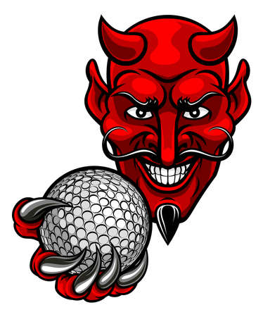 A devil cartoon character sports mascot holding a golf ballのイラスト素材