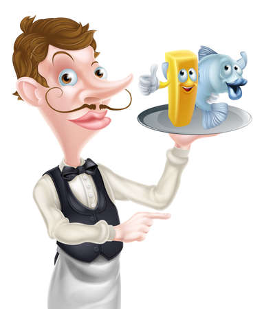 Cartoon Fish and Chips Waiterのイラスト素材