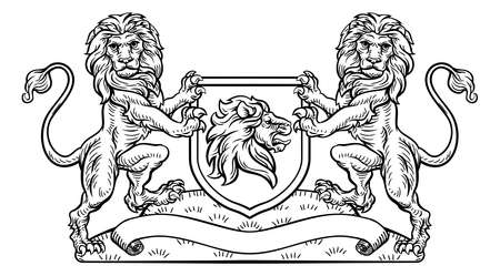 Lion Heraldic Crest Coat of Arms Shield Emblemのイラスト素材