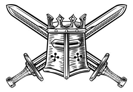 Knight Helmet and Crossed Swords Illustrationのイラスト素材