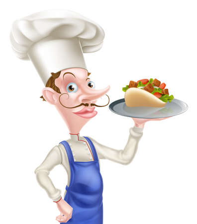 Cartoon Chef With Souvlaki Kebabのイラスト素材