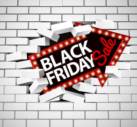 Black Friday Sale Sign Breaking Through Wallのイラスト素材