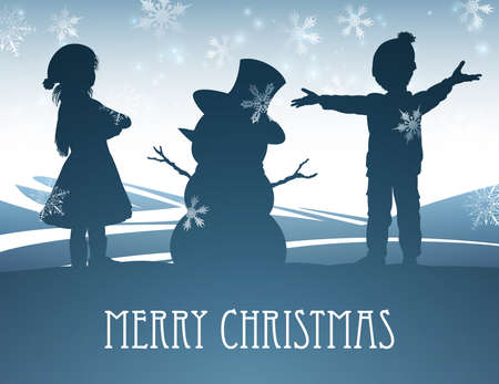 Kids Building Snowman Christmas Sceneのイラスト素材