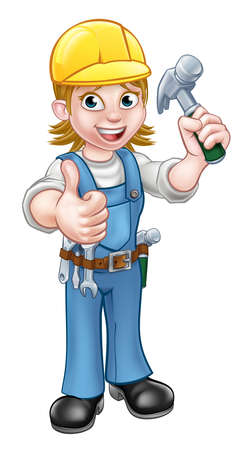 Woman Carpenter Holding Hammerのイラスト素材