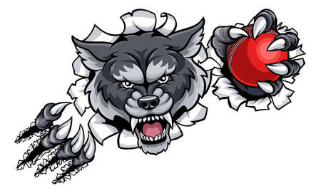 Wolf Cricket Mascot Breaking Backgroundのイラスト素材