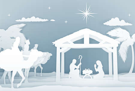 Nativity Christmas Scene Papercraft Styleのイラスト素材