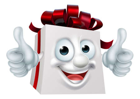 A Christmas or birthday gift present cartoon character mascot giving a thumbs upのイラスト素材