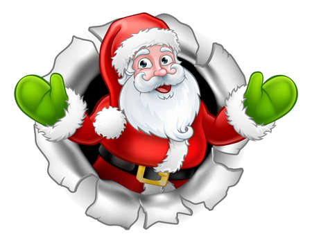 Santa Cartoon Tearing Through a Backgroundのイラスト素材