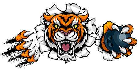 Tiger Holding Bowling Ball Breaking Backgroundのイラスト素材