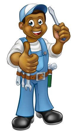 Black Cartoon Electrician Handyman Screwdriverのイラスト素材