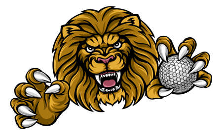 Lion Golf Ball Sports Mascotのイラスト素材