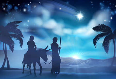 Mary and Joseph Nativity Christmas Illustrationのイラスト素材