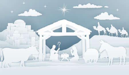 Nativity Christmas Christian scene, vector illustration.のイラスト素材