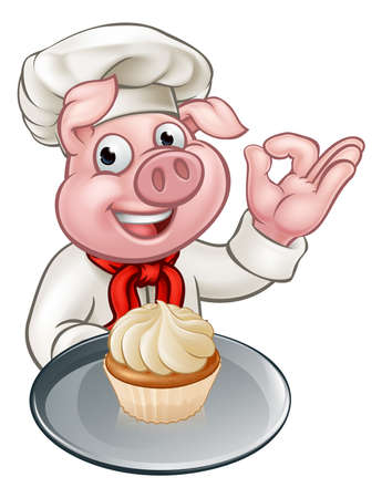 Pig Chef Baker Cartoon Characterの写真素材