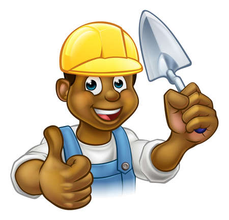 Construction worker holding a masons brick laying trowel.のイラスト素材
