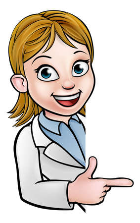 Scientist Cartoon Character Pointing at Signの写真素材