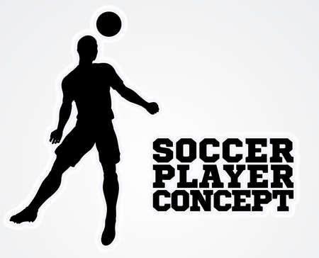 A soccer football player silhouette in mid air heading the ballのイラスト素材