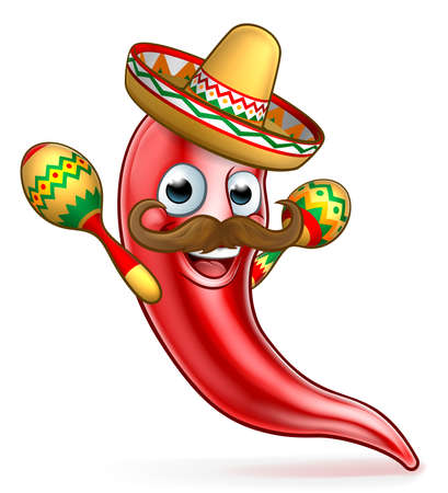 Spicy Red Pepper Mexican Cartoon Mascot vector illustrationのイラスト素材