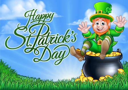 Leprechaun and Pot of Gold St Patricks Day Signのイラスト素材