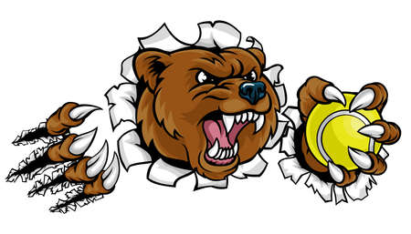Bear holding tennis ball, breaking background illustration.のイラスト素材