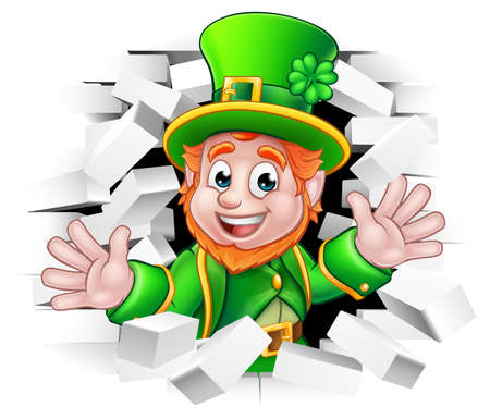 St. Patrick's Day with leprechaun breaking wall illustration.のイラスト素材