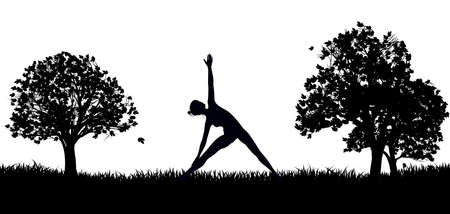 Yoga or Pilates in the Park Silhouetteのイラスト素材