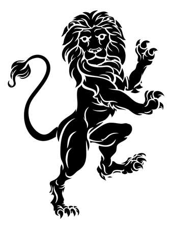A rampant lion standing on hind legs from a coat of arms or heraldic crest.のイラスト素材