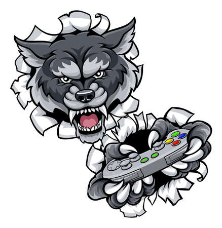 Wolf e-sports gamer animal mascot.のイラスト素材