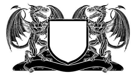 Dragon Heraldry Crest Coat of Arms Shield Emblemのイラスト素材