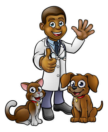 Vet with Pet Cat and Dog Cartoon Characters vector illustrationのイラスト素材