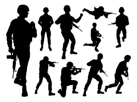 Silhouette soldiers illustration on white background.のイラスト素材