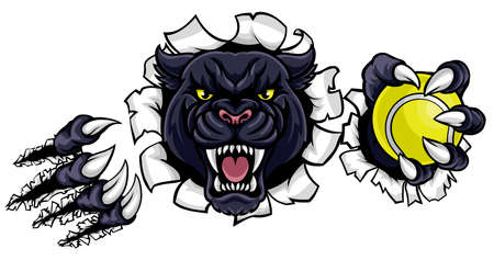 Black Panther Tennis Mascot Breaking Backgroundのイラスト素材