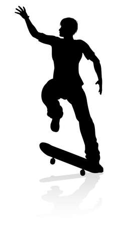 Very high quality and highly detailed skating skateboarder silhouetteのイラスト素材