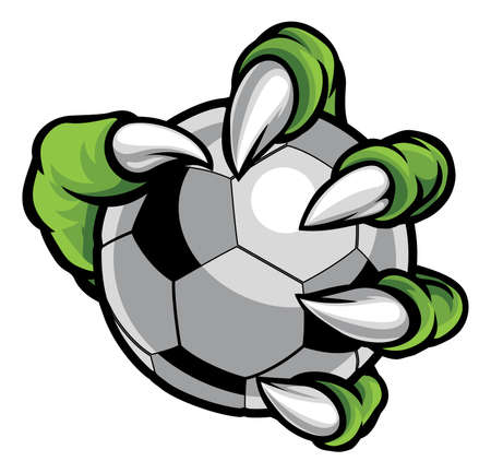 A monster or animal claw holding a soccer football ball のイラスト素材