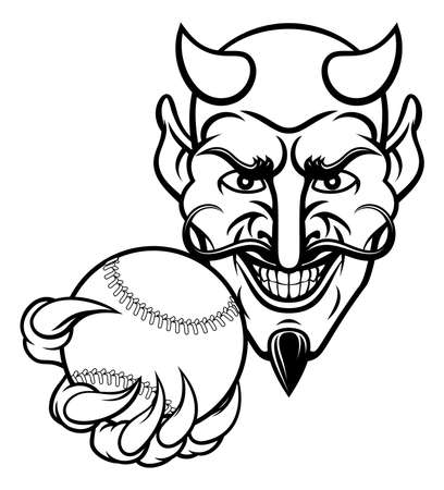 A devil cartoon character sports mascot holding a baseball ballのイラスト素材
