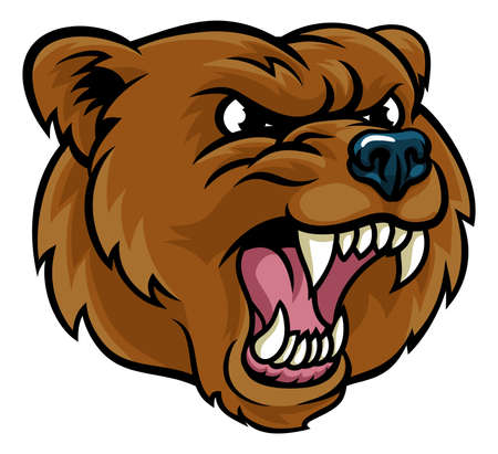 Grizzly Bear Cartoon Mascot Angry Faceのイラスト素材