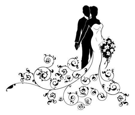 Bride and Groom Wedding Concept Silhouetteのイラスト素材