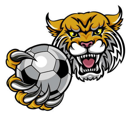 Wildcat Holding Soccer Football Ball Mascotのイラスト素材